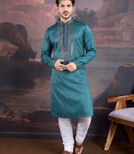 men's designer art silk green kurta set with sequins accent