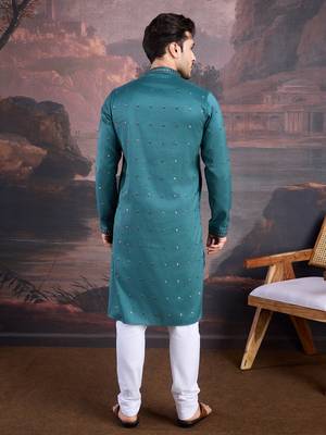 men's designer art silk green kurta set with sequins accent 2