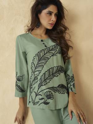 happy green embroidery co-ord set 4