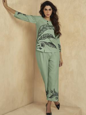 happy green embroidery co-ord set 1