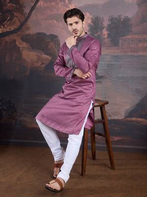 men's designer art silk purple kurta set with sequins accent 1