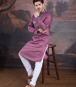 men's designer art silk purple kurta set with sequins accent