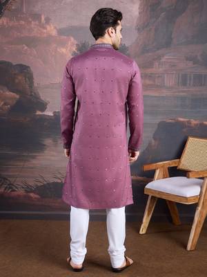 men's designer art silk purple kurta set with sequins accent 2