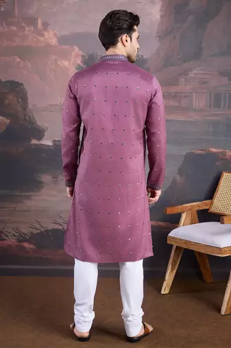 men's designer art silk purple kurta set with sequins accent