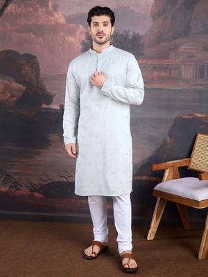 Men's designer grey woven kurta set 1
