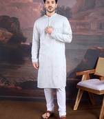 Men's designer grey woven kurta set