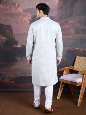 Men's designer grey woven kurta set 2