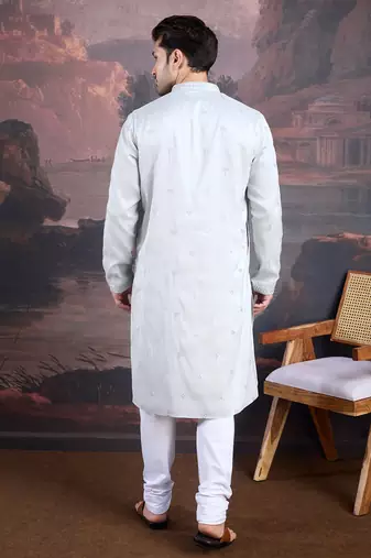 Men's designer grey woven kurta set