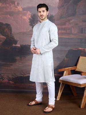 Men's designer grey woven kurta set 3