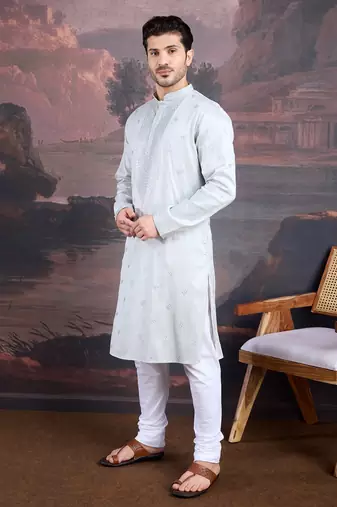 Men's designer grey woven kurta set
