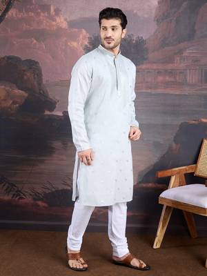 Men's designer grey woven kurta set 4