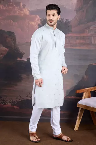 Men's designer grey woven kurta set