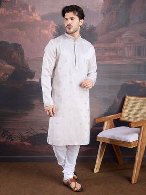 Men's stylish premium grey woven kurta set 1