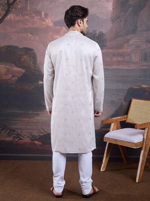 Men's stylish premium grey woven kurta set 2