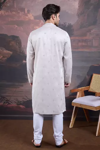 Men's stylish premium grey woven kurta set