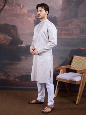 Men's stylish premium grey woven kurta set 3