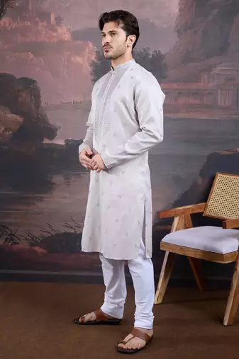 Men's stylish premium grey woven kurta set