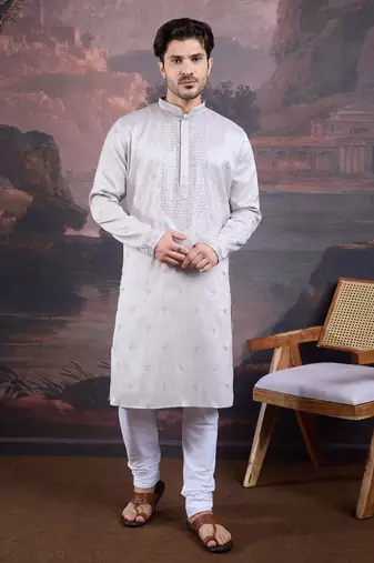 Men's stylish premium grey woven kurta set