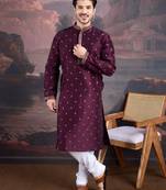 Men's stylish purple woven kurta set