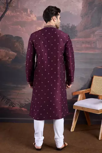 Men's stylish purple woven kurta set