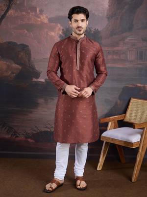 Men's stylish & designer red woven kurta set 1