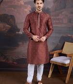 Men's stylish & designer red woven kurta set