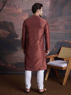 Men's stylish & designer red woven kurta set 2