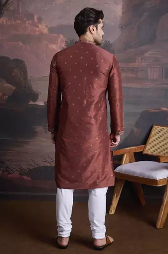 Men's stylish & designer red woven kurta set