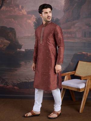 Men's stylish & designer red woven kurta set 3