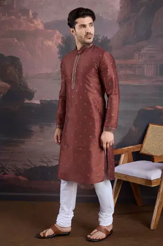 Men's stylish & designer red woven kurta set