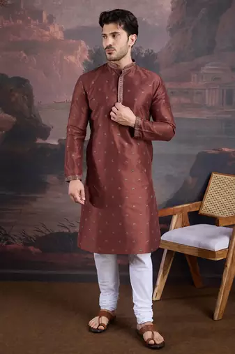 Men's stylish & designer red woven kurta set