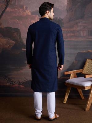 men's cotton chikankari stylish kurta set in blue 2