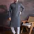 men's cotton chikankari stylish kurta set in grey