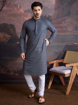 men's cotton chikankari stylish kurta set in kiwi green 1