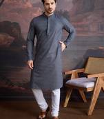 men's cotton chikankari stylish kurta set in kiwi green
