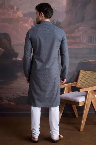 men's cotton chikankari stylish kurta set in kiwi green