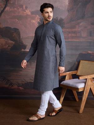 men's cotton chikankari stylish kurta set in kiwi green 3