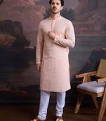 men's cotton chikankari stylish kurta set in light pink