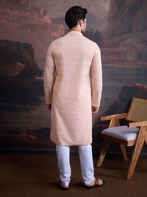 men's cotton chikankari stylish kurta set in light pink 2