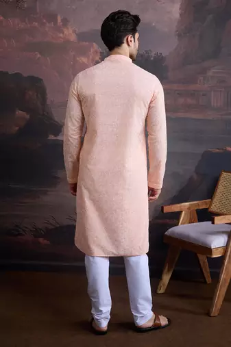 men's cotton chikankari stylish kurta set in light pink