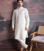 men's cotton chikankari stylish kurta set in off white
