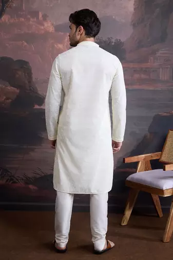 men's cotton chikankari stylish kurta set in off white