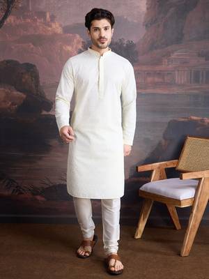 men's cotton chikankari stylish kurta set in off white 4