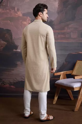 men's cotton chikankari stylish kurta set