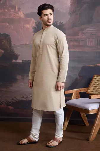 men's cotton chikankari stylish kurta set