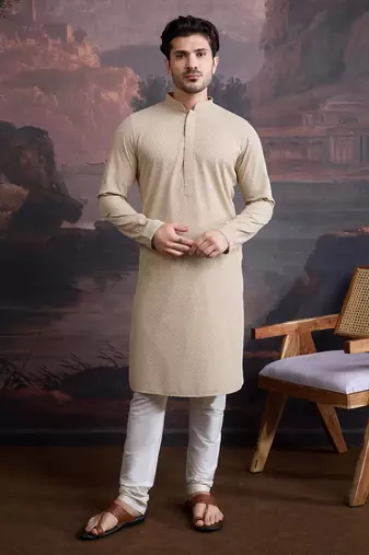 men's cotton chikankari stylish kurta set