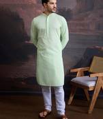 men's cotton  green chikankari stylish kurta set