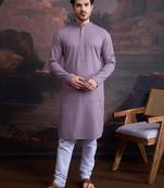 men's cotton chikankari embroidered kurta set in mauve purple