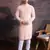men's cotton chikankari stylish kurta set in peach