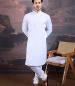 Men's stylish & designer white woven kurta set